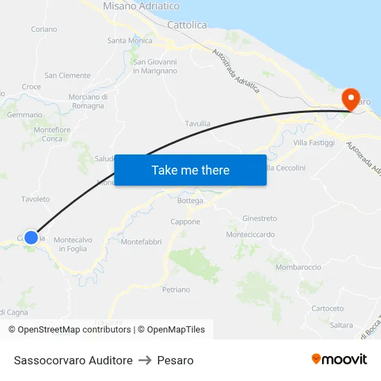 Sassocorvaro Auditore to Pesaro map