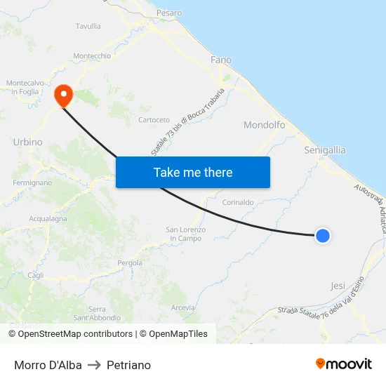 Morro D'Alba to Petriano map