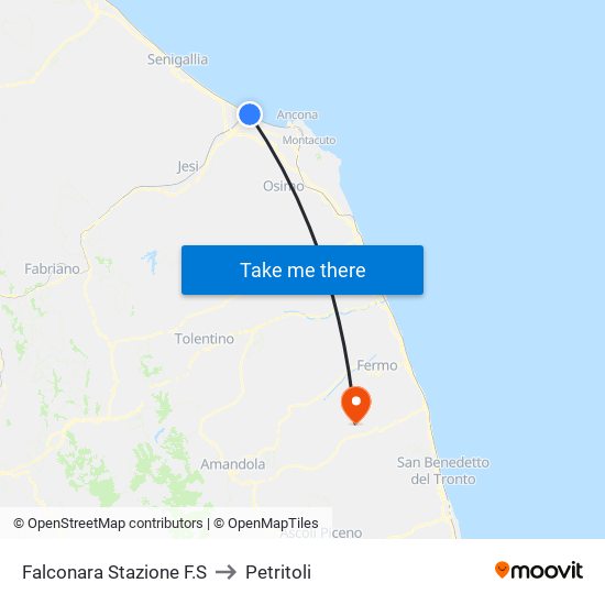 Falconara Stazione F.S to Petritoli map