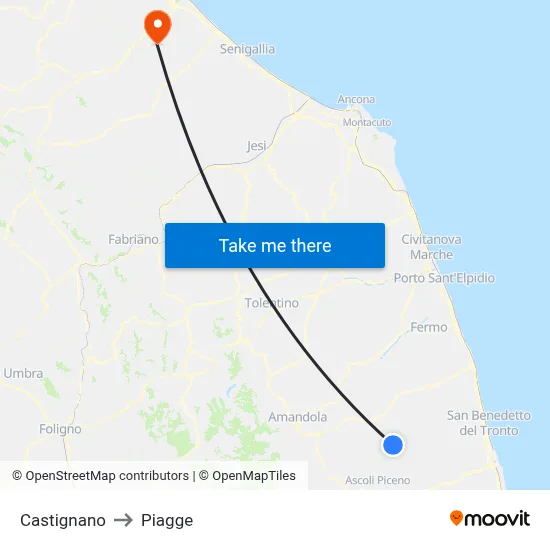 Castignano to Piagge map