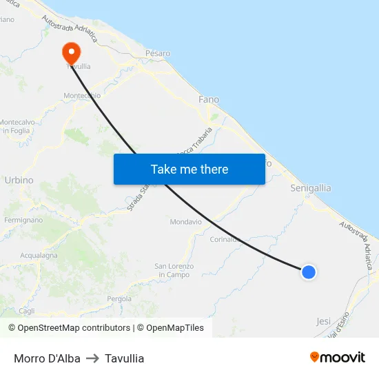 Morro D'Alba to Tavullia map