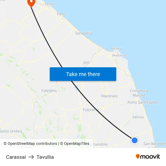 Carassai to Tavullia map