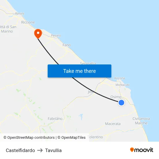Castelfidardo to Tavullia map