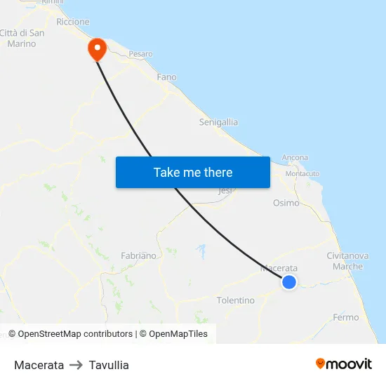 Macerata to Tavullia map