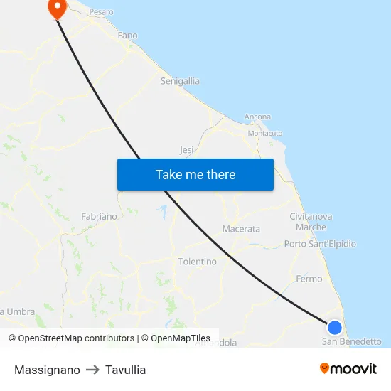 Massignano to Tavullia map