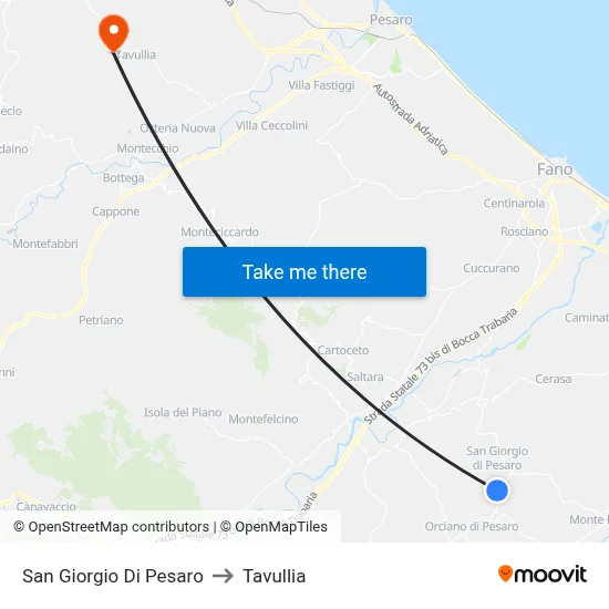 San Giorgio di Pesaro to Tavullia map