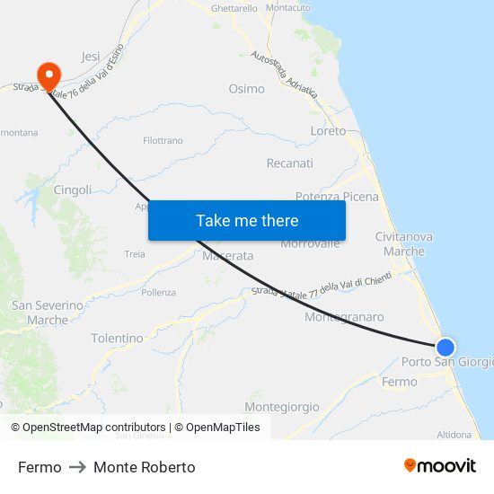 Fermo to Monte Roberto map