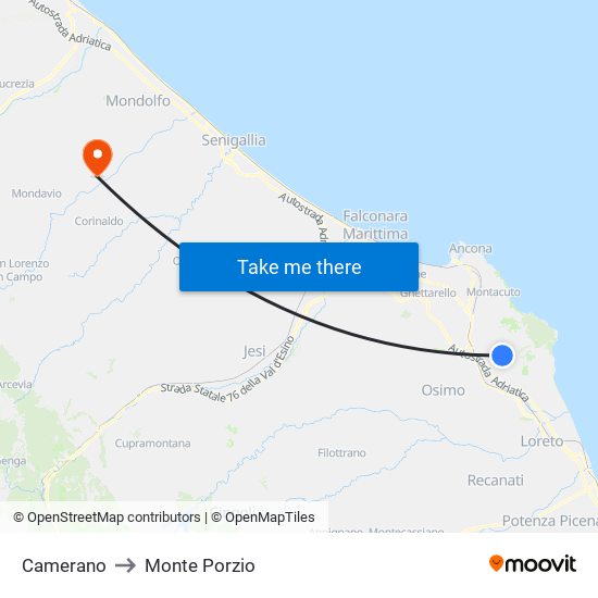 Camerano to Monte Porzio map