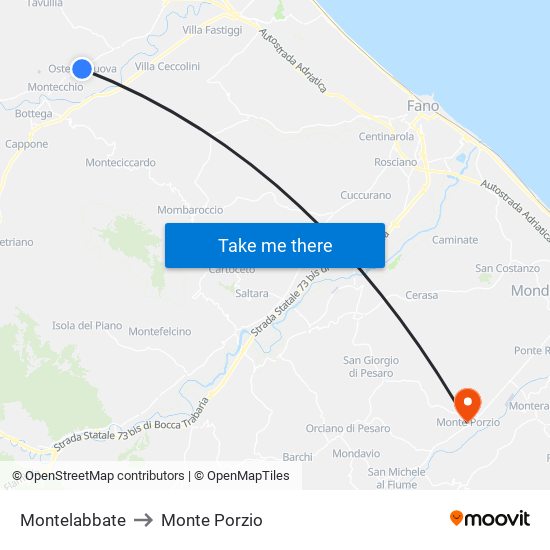 Montelabbate to Monte Porzio map