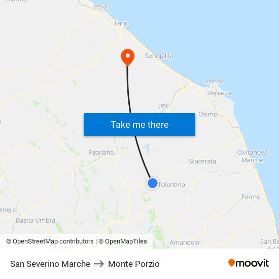 San Severino Marche to Monte Porzio map