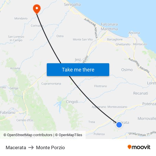 Macerata to Monte Porzio map