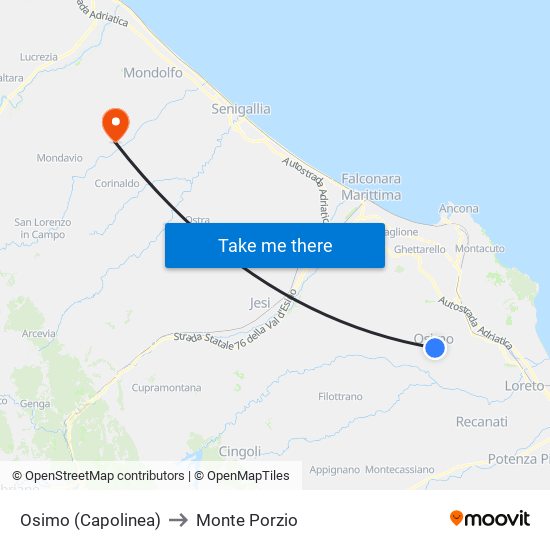 Osimo (Capolinea) to Monte Porzio map