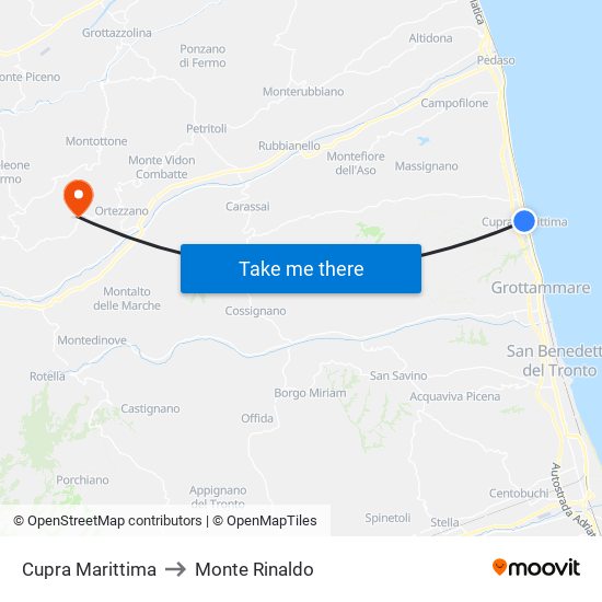 Cupra Marittima to Monte Rinaldo map