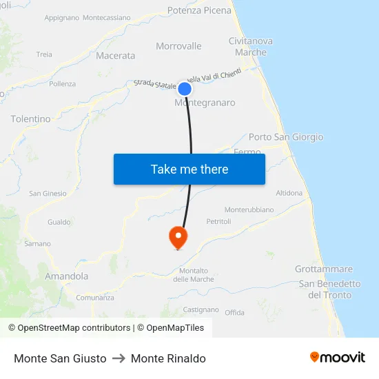 Monte San Giusto to Monte Rinaldo map