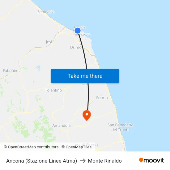 Ancona (Stazione-Linee Atma) to Monte Rinaldo map