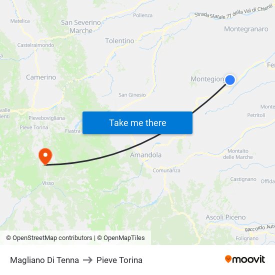 Magliano Di Tenna to Pieve Torina map