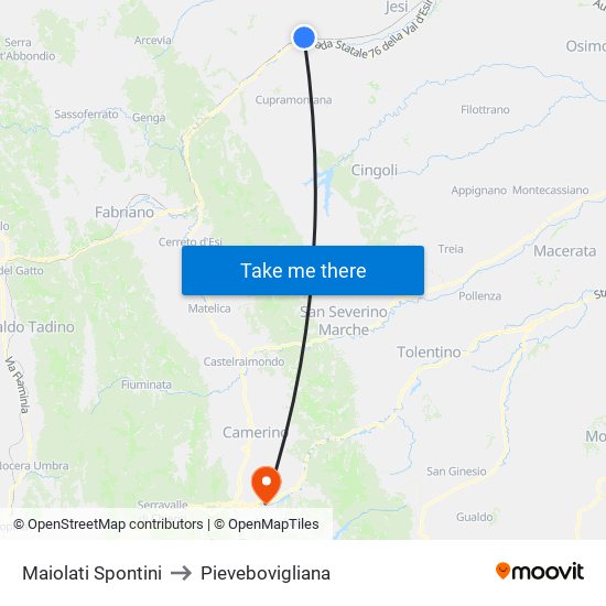 Maiolati Spontini to Pievebovigliana map