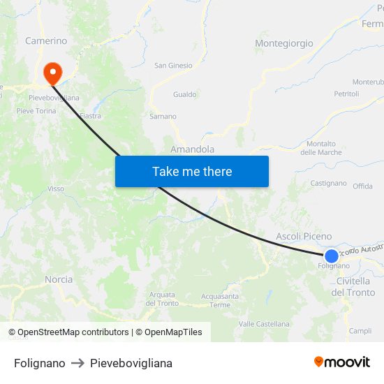 Folignano to Pievebovigliana map