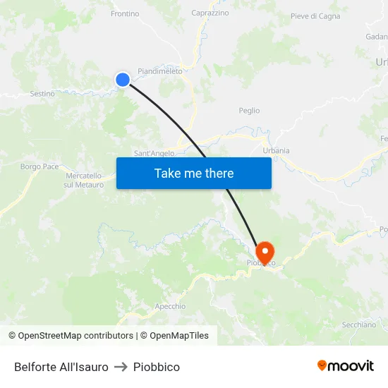Belforte All'Isauro to Piobbico map