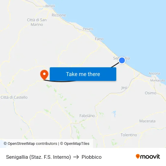 Senigallia (Staz. F.S. Interno) to Piobbico map