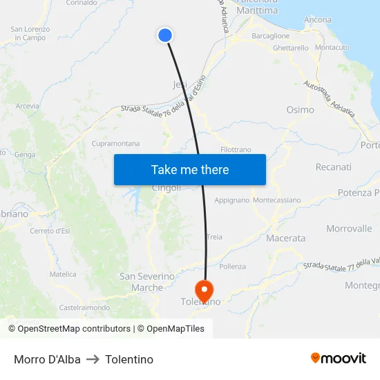 Morro D'Alba to Tolentino map