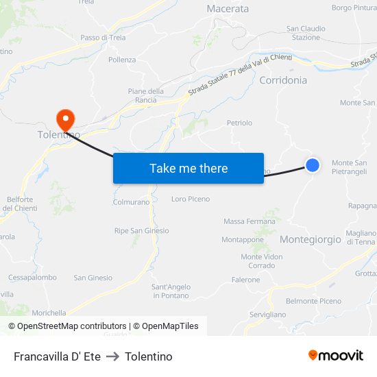 Francavilla D' Ete to Tolentino map