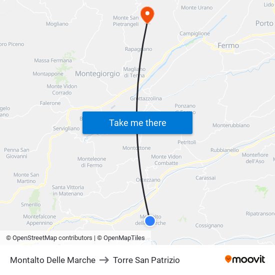 Montalto Delle Marche to Torre San Patrizio map