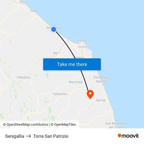 Senigallia to Torre San Patrizio map