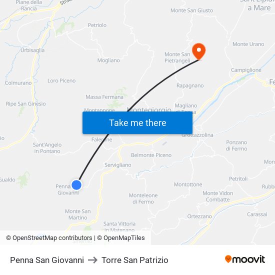 Penna San Giovanni to Torre San Patrizio map