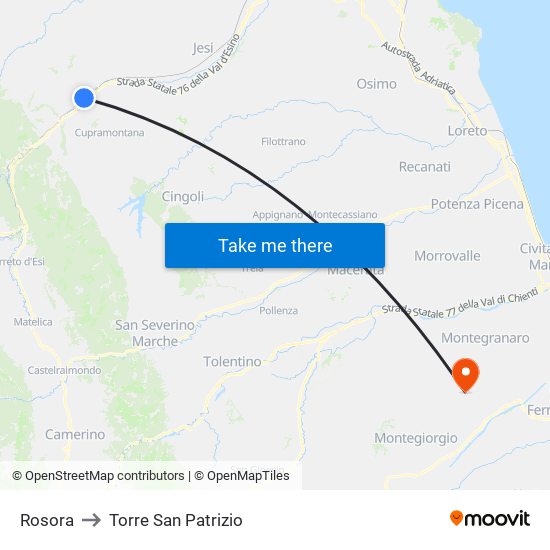 Rosora to Torre San Patrizio map