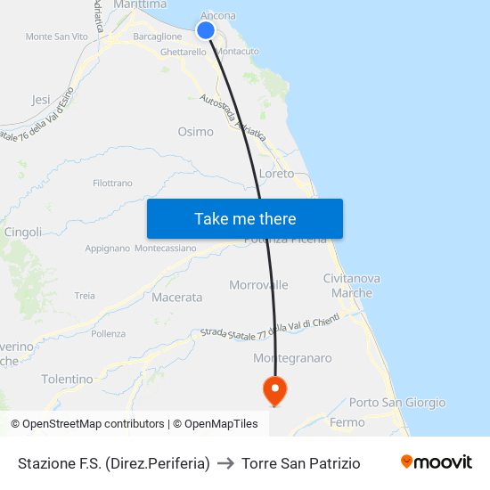 Stazione F.S. (Direz.Periferia) to Torre San Patrizio map