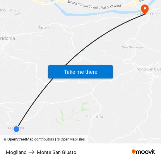 Mogliano to Monte San Giusto map