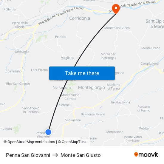 Penna San Giovanni to Monte San Giusto map