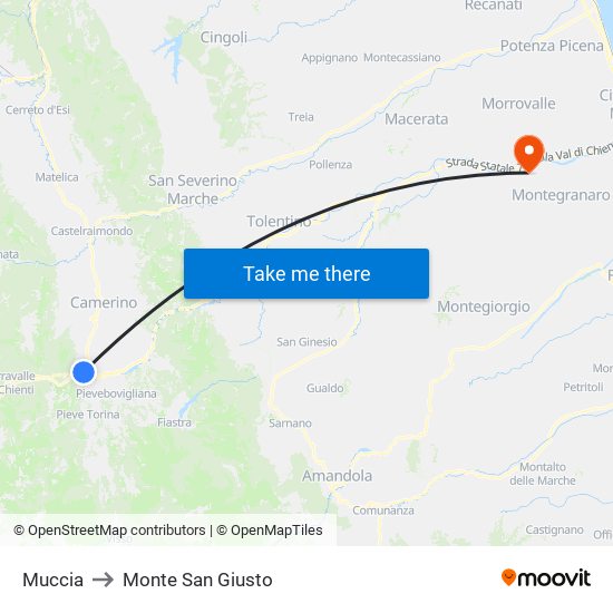 Muccia to Monte San Giusto map