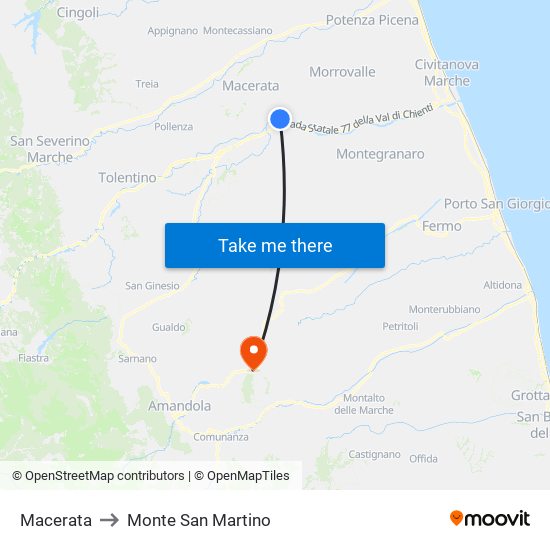 Macerata to Monte San Martino map