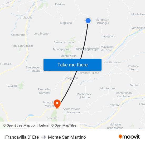 Francavilla D' Ete to Monte San Martino map