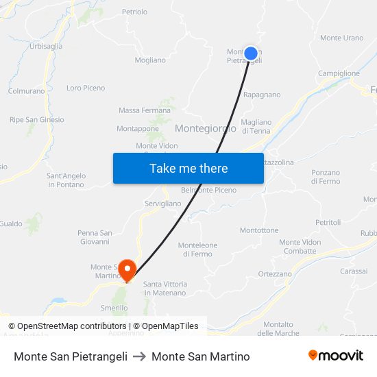 Monte San Pietrangeli to Monte San Martino map