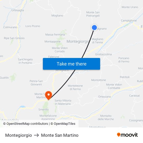 Montegiorgio to Monte San Martino map