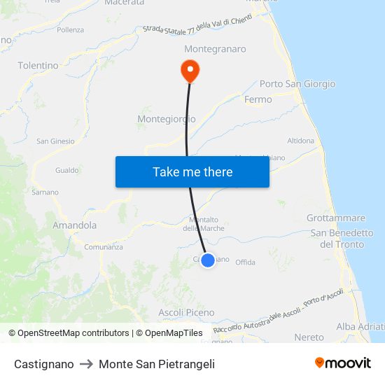 Castignano to Monte San Pietrangeli map