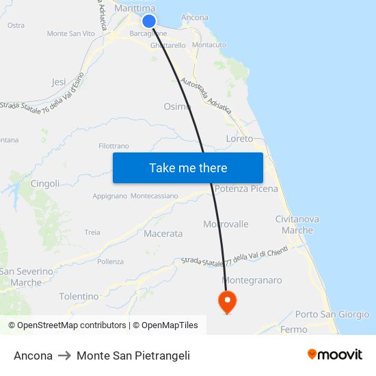 Ancona to Monte San Pietrangeli map