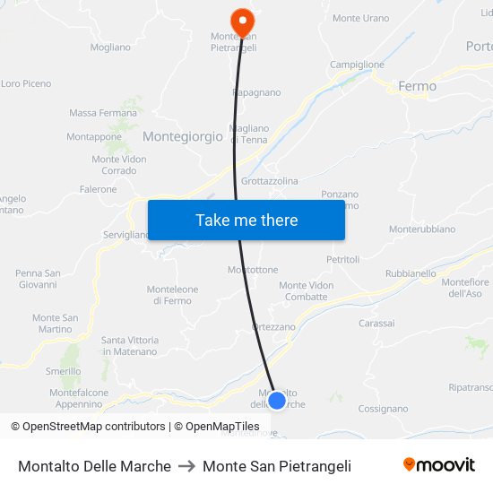 Montalto Delle Marche to Monte San Pietrangeli map