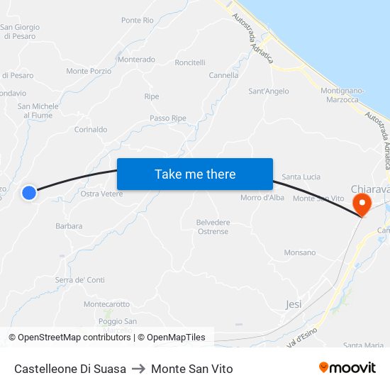 Castelleone Di Suasa to Monte San Vito map