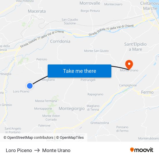 Loro Piceno to Monte Urano map