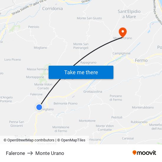 Falerone to Monte Urano map