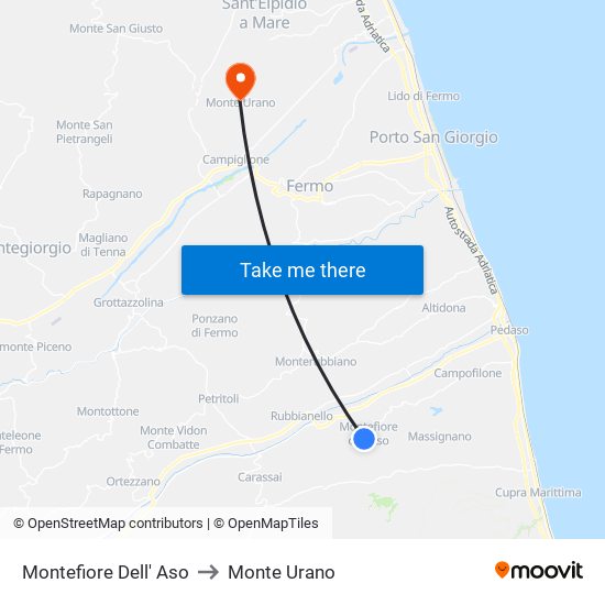 Montefiore Dell' Aso to Monte Urano map