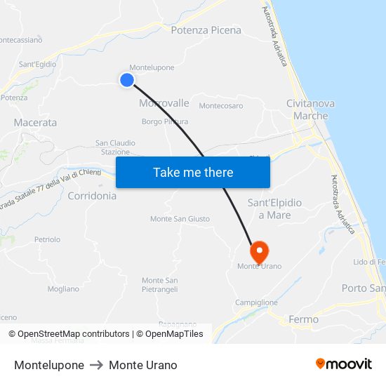 Montelupone to Monte Urano map