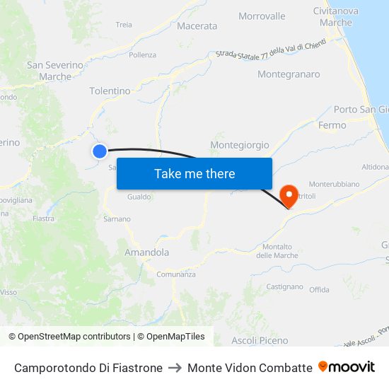 Camporotondo Di Fiastrone to Monte Vidon Combatte map