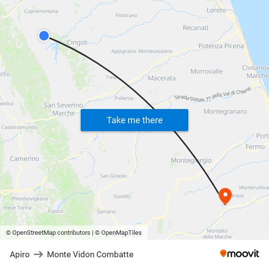 Apiro to Monte Vidon Combatte map