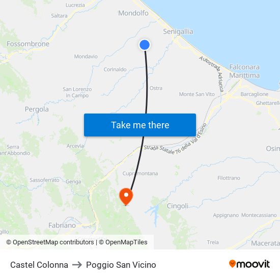 Castel Colonna to Poggio San Vicino map
