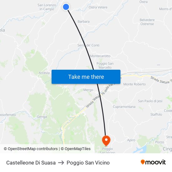 Castelleone Di Suasa to Poggio San Vicino map